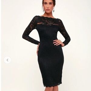 Lulus Margalo Black Lace Long Sleeve Bodycon Dress NEW with Tags